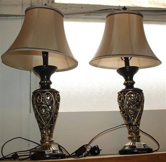 Pair open pierced table lamps
